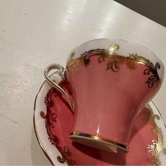 AYNSLEY Authentic Bone Vintage Tea Cup and Saucer Set Antique Pink Gold & White - Picture 8 of 10